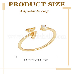 1Pc Letter Brass Rhinestone Open Cuff Rings for Women&nbsp;AJEW-LP0004-47Z-G