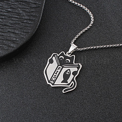 304 Stainless Steel Black Cat with Book Pendant Box Chain Necklaces&nbsp;WGD8BFB-01