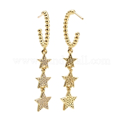 C-Shape with Stars Cubic Zirconia Dangle Stud Earrings&nbsp;EJEW-E167-10G