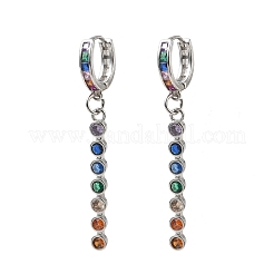 Brass Pave Cubic Zirconia Hoop Dangle Earrings&nbsp;KK-CBAD9DF-02P-B