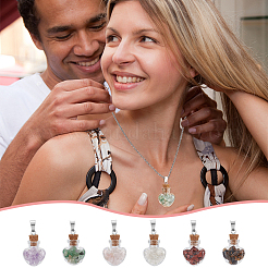 12Pcs 6 Styles Natural Mixed Gemstone Chip Heart Glass Bottle Pendants&nbsp;PALLOY-UN00001