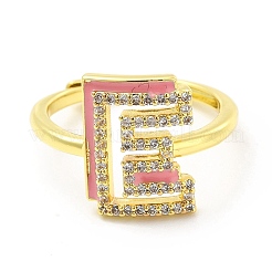 Mixed Color Enamel Initial Letter Adjustable Ring with Clear Cubic Zirconia&nbsp;RJEW-P045-01G-E