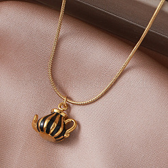 Vintage European 304 Stainless Steel Enamel Black Water Bottle Pendant Necklaces&nbsp;KK7531