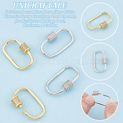 4Pcs 2 Colors Brass Micro Pave Clear Cubic Zirconia Screw Carabiner Lock Charms&nbsp;FIND-UN0004-44