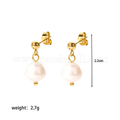 Stainless Steel Natural Pearl Round Dangle Stud Earrings&nbsp;CN6183-5