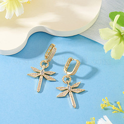 1Pair Elegant Brass Clear Cubic Zirconia Dragonfly Hoop Earrings&nbsp;EJEW-TA0008-62