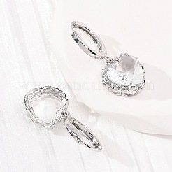 Valentine's Day Heart Brass & Glass Hoop Earrings&nbsp;EJEW-Z164-23P-03