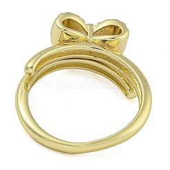 Bowknot Brass Micro Pave Clear Cubic Zirconia Open Cuff Double Rings&nbsp;RJEW-Z046-04G-03