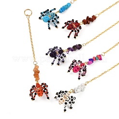 Halloween Theme Spider & Skull Dyed Synthetic Turquoise & Glass Seed Beads Pendant Decorations&nbsp;HJEW-MZ00282