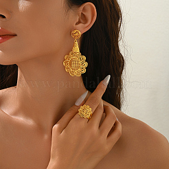 Vintage Alloy Hollow Flower Stud Earrings & Cuff Rings Sets for Women&nbsp;MI8372