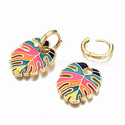 Brass Enamel Huggie Hoop Earrings&nbsp;EJEW-Q018-001B-NF
