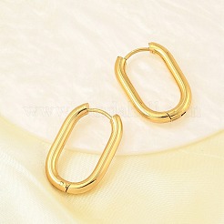 PVD Vacuum Plating 202 Stainless Steel Huggie Oval Hoop Earrings&nbsp;EJEW-H003-07G-07