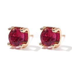 Square Brass Micro Pave Cubic Zirconin Stud Earrings&nbsp;EJEW-D318-03KCG-A