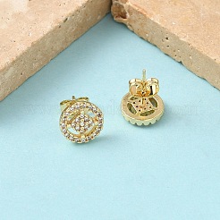 Round Brass Micro Pave Clear Cubic Zirconia Stud Earrings&nbsp;EJEW-Z144-02G