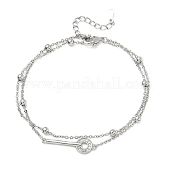 Brass Micro Pave Clear Cubic Zirconia Key Link 2-Strand Bracelets&nbsp;KK-CBA6980-20P