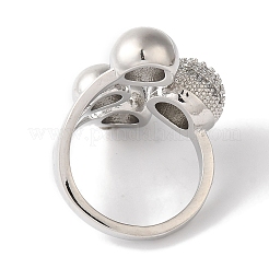 Brass Micro Pave Clear Cubic Zirconia Round Ball Open Cuff Rings for Women&nbsp;LS-RJEW-C098-18P