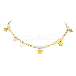 304 Stainless Steel Paperclip Chain Star Pendant Necklaces with Dyed Natural Selenite Beads for Women&nbsp;NJEW-JN06251-03