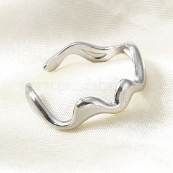 Non-Tarnish 304 Stainless Steel Wave Open Cuff Ring for Women&nbsp;RJEW-C040-02P