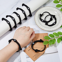 12Pcs Square with Cross Alloy Braided Bead Bracelets&nbsp;BJEW-DC0001-18