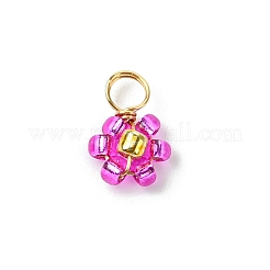 8Pcs 8 Color Flower Glass Seed Beaded Charms&nbsp;PALLOY-JF02004-01