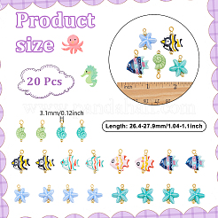 20Pcs Ocean Themed Porcelain Pendants Set with Golden Iron Loops&nbsp;PALLOY-NB00018