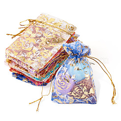55Pcs 11 Colors Rose Printed Organza Drawstring Bags&nbsp;OP-TA0001-15C