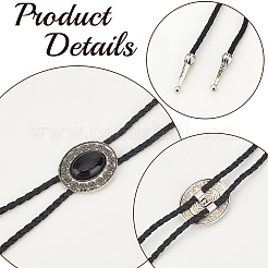 1Pc Alloy & Acrylic Imitation Synthetic Turquoise Oval Pendant Black PU Leather Cord Boho Tie Lariat Necklaces&nbsp;NJEW-GF0001-22