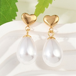 Heart with Teardrop 304 Stainless Steel Dangle Stud Earrings for Woman&nbsp;EJEW-F366-01G-03