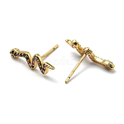 Left and Right Rack Plating Brass Snake Stud Earrings with Cubic Zirconia&nbsp;EJEW-D061-62G