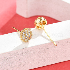 Flat Round Brass Micro Pave Clear Cubic Zirconia Stud Earrings&nbsp;EJEW-H162-05G