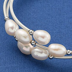 Three-Loops Brass & Natural Freshwater Pearl Beaded Wrap Bracelets for Women&nbsp;BJEW-F470-04S-01