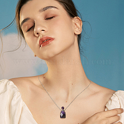 Natural Amethyst Faceted Perfume Bottle Pendant 304 Stainless Steel Cable Chain Necklaces&nbsp;NJEW-WH0002-268B
