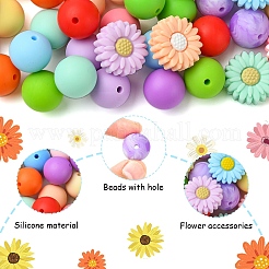 Round/Daisy Silicone Focal Beads&nbsp;SIL-YW0001-49