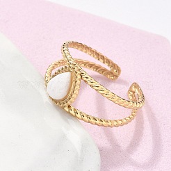 6Pcs 6 Style Oval & Flat Round & Teardrop 304 Stainless Steel Open Cuff Rings Set&nbsp;RJEW-P092-09G-M
