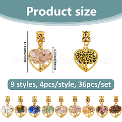 36Pcs 9 Styles Natural Mixed Gemstone Chip Tree Pendants&nbsp;PALLOY-FH00138