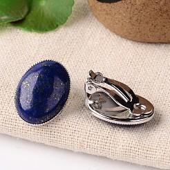 Natural Mixed Stone Oval Clip-on Earrings&nbsp;EJEW-J091-M