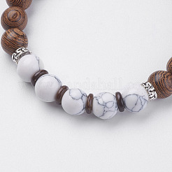 Natural Lava Rock & Wenge Wood Beads & Coconut Stretch Bracelets&nbsp;BJEW-I241-03K