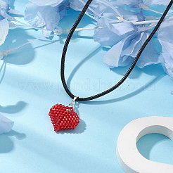 3D Heart Glass Seed Beads Pendant Necklaces&nbsp;NJEW-MZ00046-03