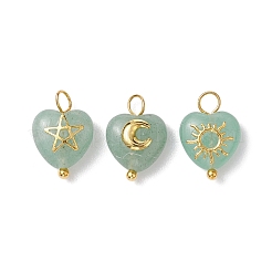 Mixed Stone Heart Charms with Golden Tone Metal Sun Moon Star Slices&nbsp;PALLOY-JF02763