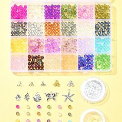 DIY Round Glass Imitation Opalite Beads & Alloy Pendants Bracelets Making Kits&nbsp;DIY-FS0006-39