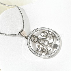 201 Stainless Steel Crystal Rhinestone Ring with Family Pendant Necklaces for Mother's Day Gift&nbsp;NJEW-P327-04P-A