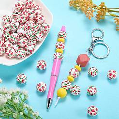 50Pcs 2 Styles Fruit Printed Wood European Beads&nbsp;WOOD-SZ0001-30