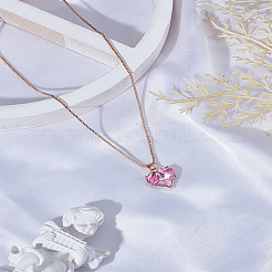 1Pc Hot Pink Heart Zinc Alloy Glass Pendant Box Chain Necklaces for Women&nbsp;NJEW-LP0004-20