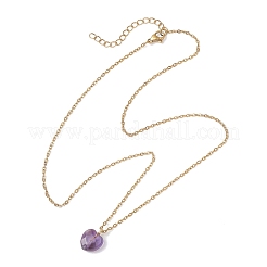 Cherry Quartz Glass & Natural Red Rainbow Jasper & Green Aventurine & Amethyst & Rose Quartz Heart Pendant 304 Stainless Steel Cable Chain Necklaces for Women&nbsp;NJEW-JN05796