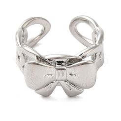 Bowknot Brass Open Cuff Rings for Women&nbsp;RJEW-B062-02P