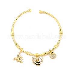 Brass Micro Pave Clear Cubic Zirconia Charm Bangles for Women&nbsp;BJEW-Z089-04P