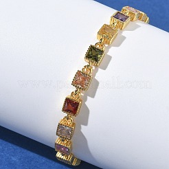 Square Brass Pave Cubic Zirconia Link Chain Bracelets for Women&nbsp;BJEW-P385-04G
