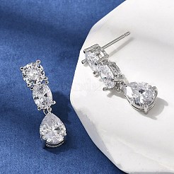Teardrop Brass Micro Pave Clear Cubic Zirconia Dangle Stud Earrings&nbsp;EJEW-H180-14P