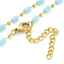 304 Stainless Steel & Glass Column Link Chain Necklaces&nbsp;NJEW-P315-06G-04