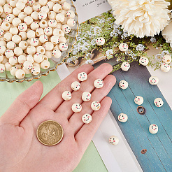 Printed Natural Wood European Beads&nbsp;WOOD-PH0002-79A